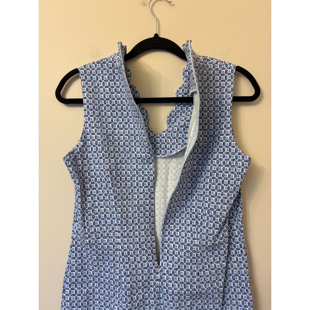 J. McLaughlin Vilma Print Dress Scalloped Neckline Blue Sleeveless Size 6 - Picture 6 of 8